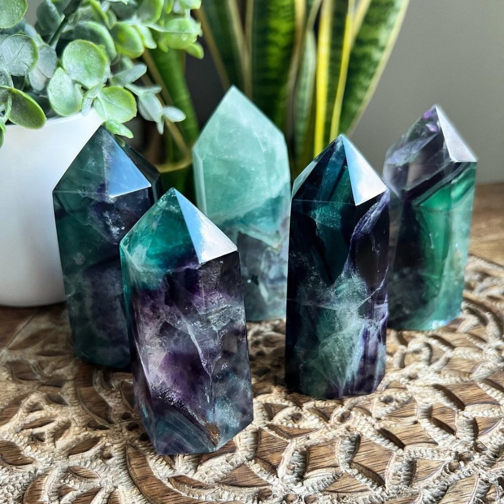 3 inch Rainbow Fluorite Stone Point Obelisk Natural Crystal Tower Decoration